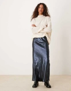 Miss Selfridge Maxi Skirt In Blue Metallic For Women