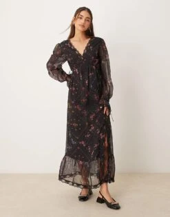 Miss Selfridge Lace Insert Maxi Dress In Floral Print For Women Multi