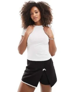 Miss Selfridge Tailored Mini Skort With Bow In Black For Women
