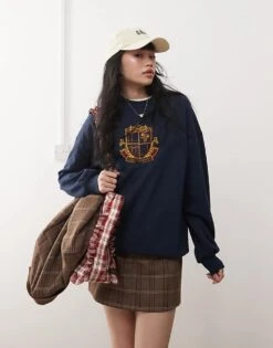 Miss Selfridge Varsity Sweatshirt In Navy For Women