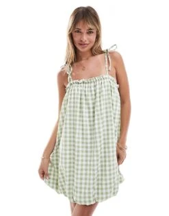 Miss Selfridge Puff Ball Mini Dress In Sage Green For Women