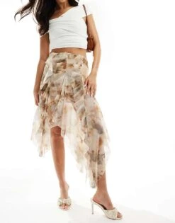 Miss Selfridge Hanky Hem Skirt In Marble Print For Women