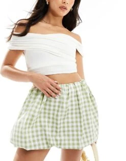 Miss Selfridge Puff Ball Mini Skirt In Sage Green For Women