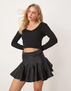 Miss Selfridge Petite Taffeta Mini Skirt In Black For Women