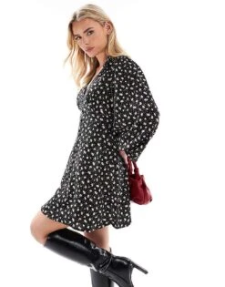 Miss Selfridge Petite Mini Tea Dress In Ditsy Floral Print For Women Multi