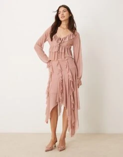 Miss Selfridge Hanky Hem Skirt In Blush For Women