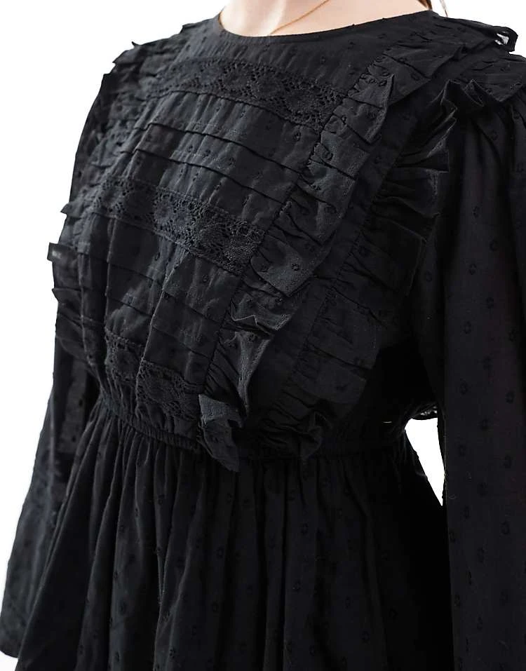 Miss Selfridge Long Sleeve Pintuck Trim Insert Mini Dress In Black For Women - Image 4