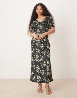 Miss Selfridge Petite V Neck Midi Dress In Floral Print For Women