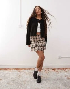 Miss Selfridge Frill Mini Skirt In Check Print For Women