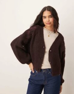 Miss Selfridge Embroidered Flower Cardigan In Chocolate For Women