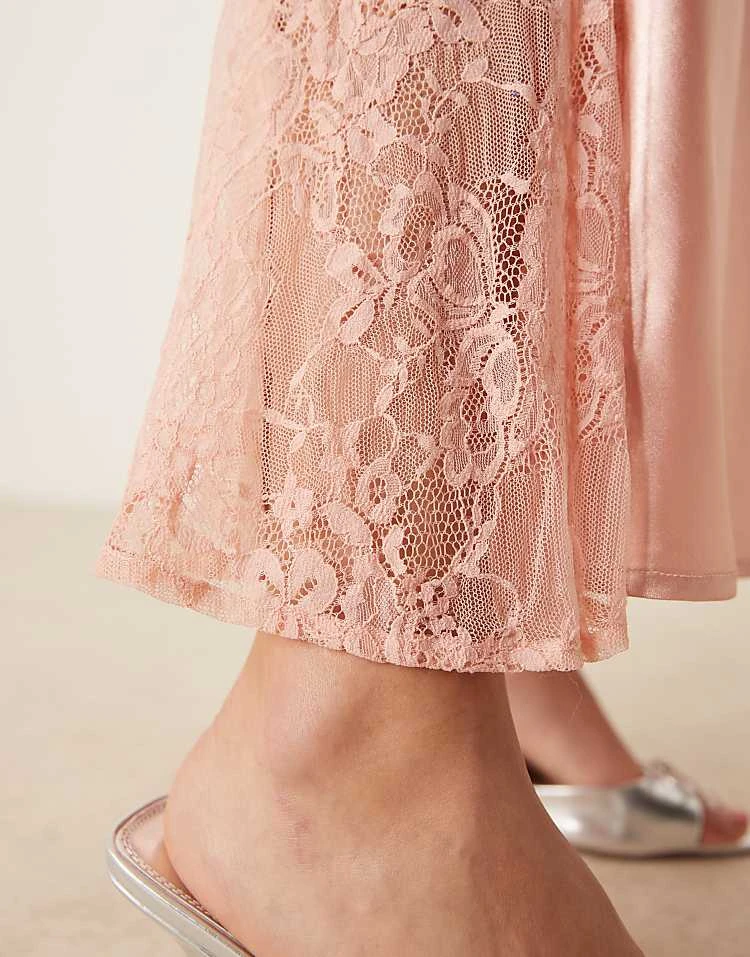 Miss Selfridge Satin Lace Mix Maxi Slip Dress In Light Pink For Women Dusty Pink - Image 2