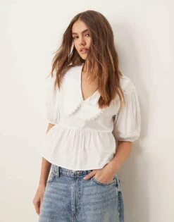 Miss Selfridge Collared Blouse In White For Women