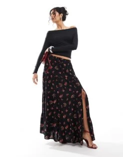Miss Selfridge Tiered Maxi Skirt In Floral Print For Women Black Floral Print