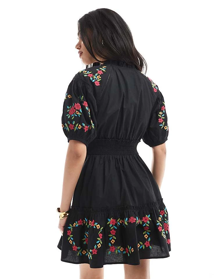 Miss Selfridge Western Embroidered Detail Waisted Mini Dress In Black For Women Black Embroidery - Image 3