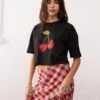 Miss Selfridge Cherry Print Tee In Black For Women
