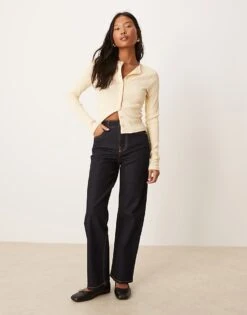 Miss Selfridge Petite Blanket Stitch Pocket Straight Leg Jean In Indigo For Women