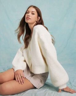 Miss Selfridge Embroidered Flower Cardigan In Cream For Women