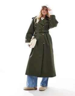 Miss Selfridge Petite Belted Trench Coat In Khaki For Women