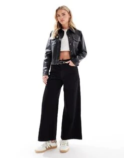 Miss Selfridge Petite Wide Leg Jean In Clean Black For Women