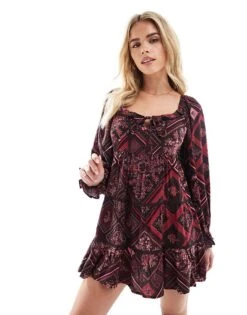 Miss Selfridge Petite Tiered Mini Dress In Paisley Floral Print For Women