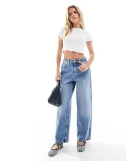 Miss Selfridge Petite Baggy Jean In Mid Blue Wash For Women