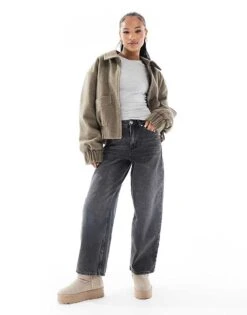 Miss Selfridge Petite Baggy Jean In Light Black Wash For Women