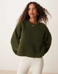Miss Selfridge Borg Sweatshirt In Khaki For Women
