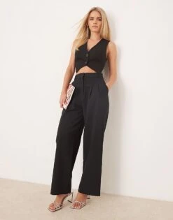 Miss Selfridge Petite Essential Wide Leg Trouser In Black For Women
