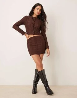 Miss Selfridge Cable Knit Cardigan Co-ord In Chocolate