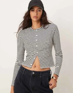 Miss Selfridge Button Down Rib Stripe Cardigan For Women
