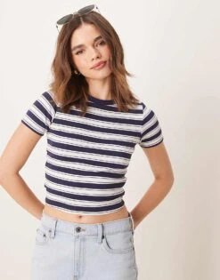Miss Selfridge Stripe Baby Tee In Navy For Women