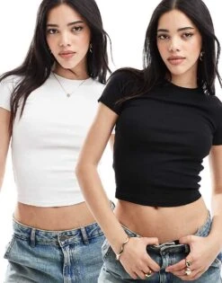 Miss Selfridge 2 Pack Baby Tee In Black And White For Women