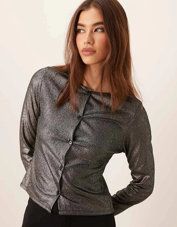 Miss Selfridge Silver Shimmer Foil Cardigan For Women Black/silver - Image 2