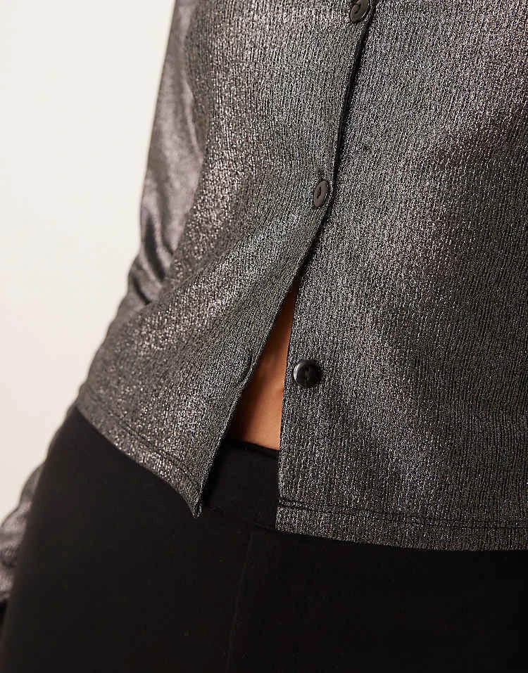 Miss Selfridge Silver Shimmer Foil Cardigan For Women Black/silver - Image 3