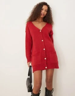 Miss Selfridge Longline Oversized Cardigan Dress In Red For Women