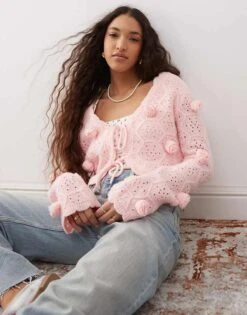 Miss Selfridge 3d Floral Cropped Cardigan In Pink For Women