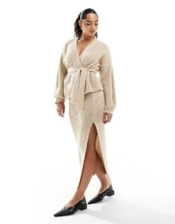 Miss Selfridge Knit Maxi Skirt Co Ord In Stone