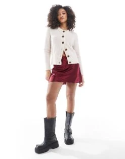 Miss Selfridge Satin Bias Mini Skirt With Bow In Burgundy For Women