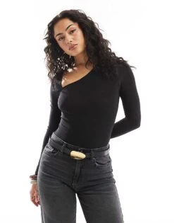 Miss Selfridge Soft Touch Asymmetric Bodysuit For Women Black