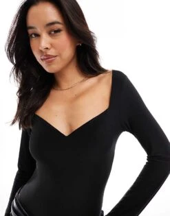 Miss Selfridge Soft Touch Sweetheart Neckline Bodysuit In Black For Women