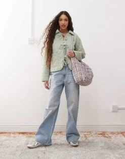 Miss Selfridge Quilted Liner Jacket In Sage Green For Women