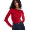 Miss Selfridge Soft Touch Crew Neck Bodysuit In Red For Women