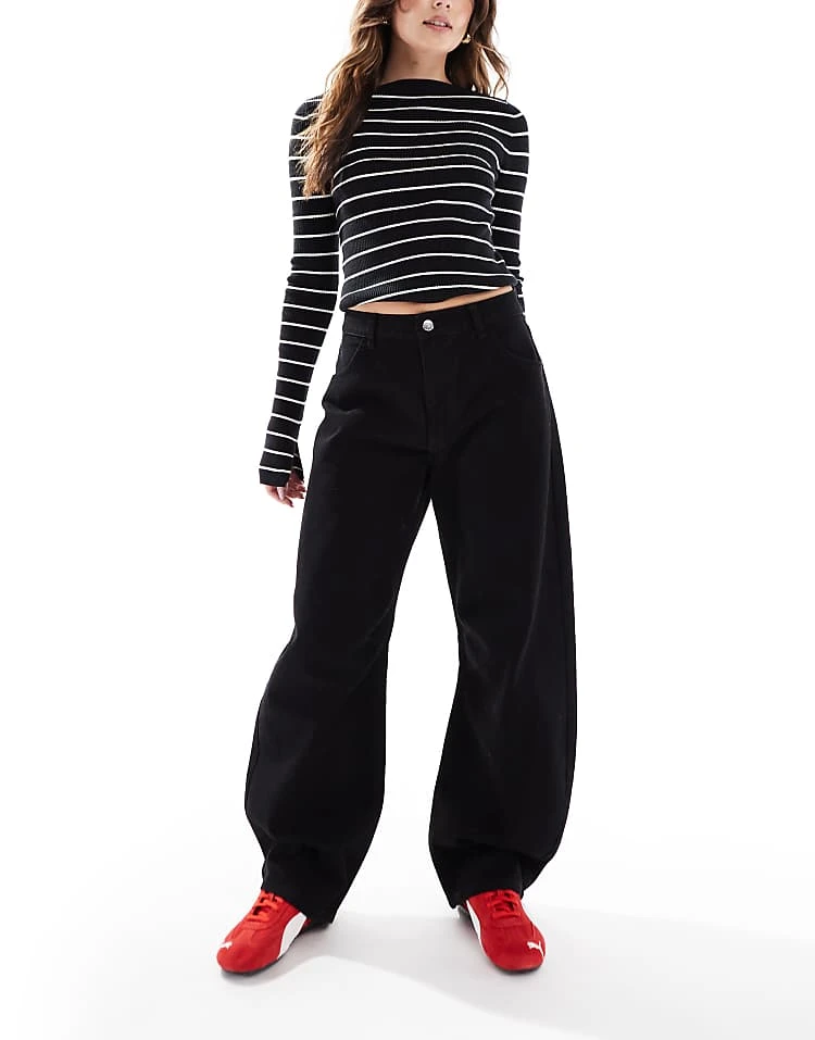 Miss Selfridge Barrel Leg Jean In Black For Women