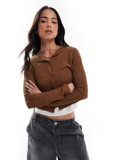 Miss Selfridge Bubble Knit Jersey Cardigan In Ginger For Women