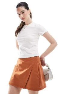 Miss Selfridge Bengaline Wrap Mini Skort In Ginger For Women