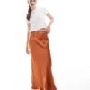 Miss Selfridge Satin Bias Bow Maxi Skirt In Ginger For Women