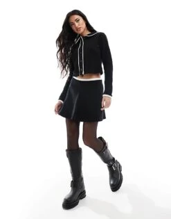 Miss Selfridge Contrast Trim Soft Touch Rib Cardigan