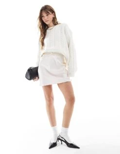 Miss Selfridge Satin Bias Mini Skirt With Bow In Light Pink For Women