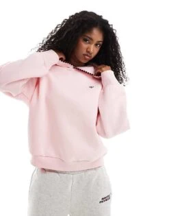 Miss Selfridge Heart Embroidered Blanket Stitch Oversized Hoodie In Light Pink For Women