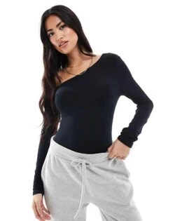 Miss Selfridge Off The Shoulder Soft Touch Bodysuit In Black For Women